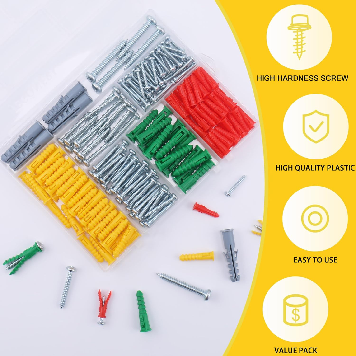 208PCS Drywall Anchors and Screws Assortment Kit, Wall Anchors and Screws Kit, 4