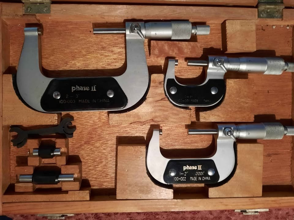 Phase 2 Micrometer Set 0-3″ with Wooden Carrying Case 100-001 100-002 100-003