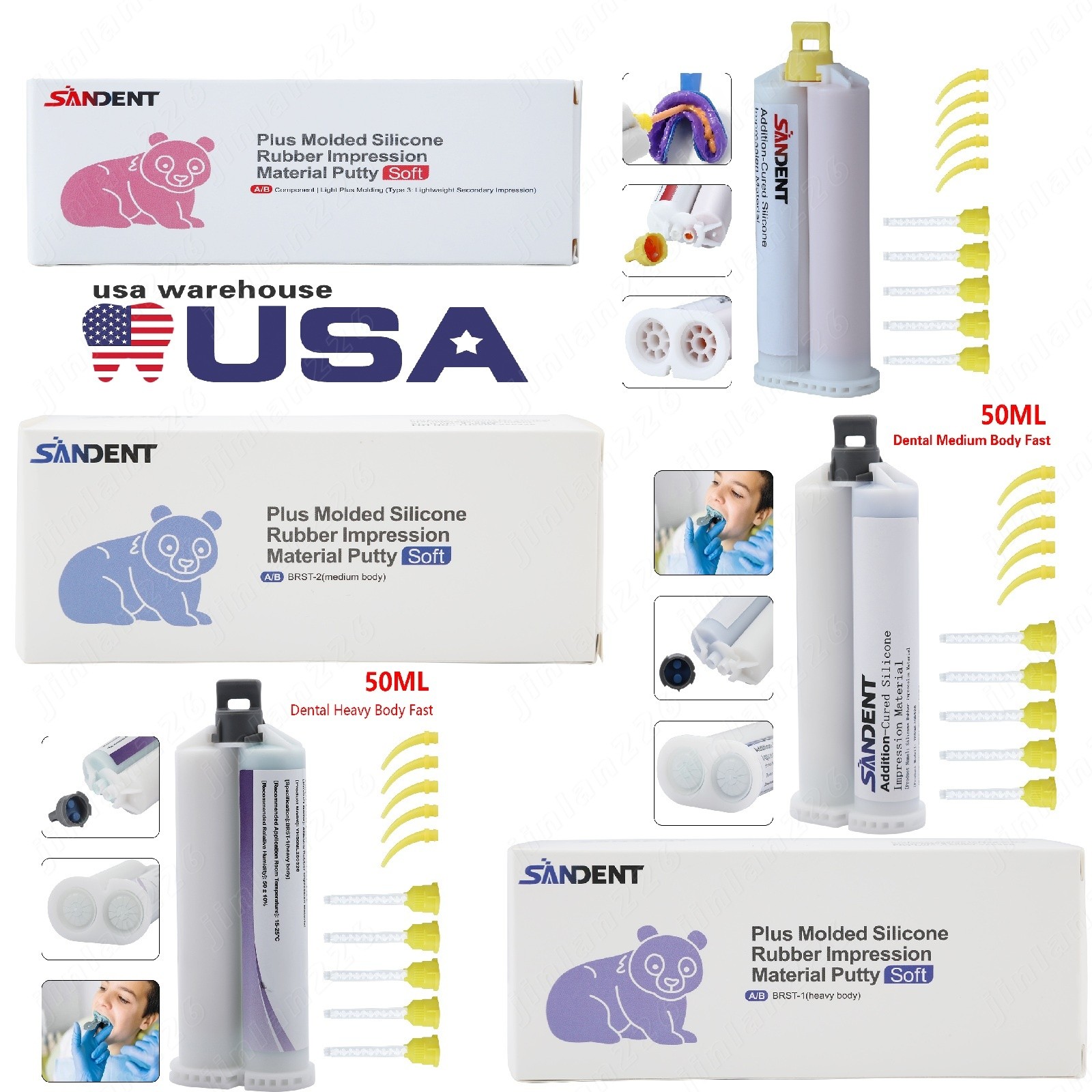 up to 100x50ml Dental VPS Impression Material Fast Set with Tips