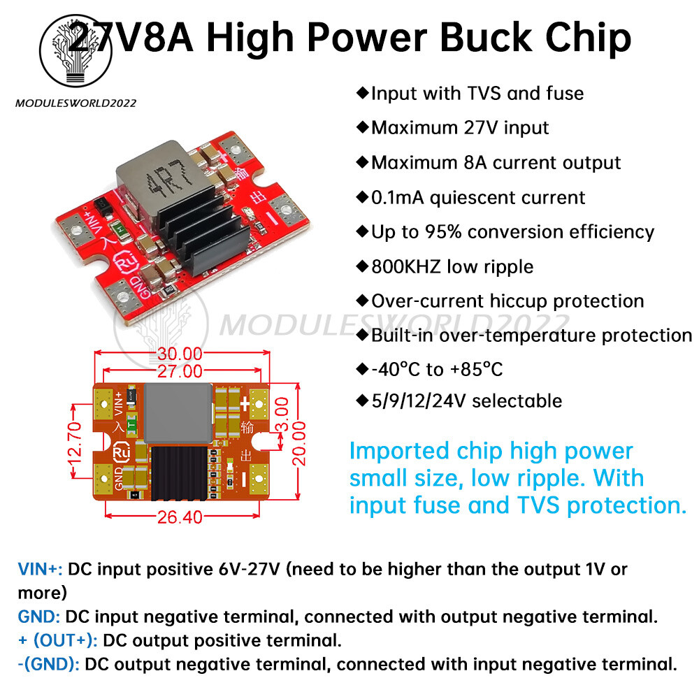 DC-DC Buck Module 27V to 5V/12V 8A Mini Model Aircraft High-power Buck Module