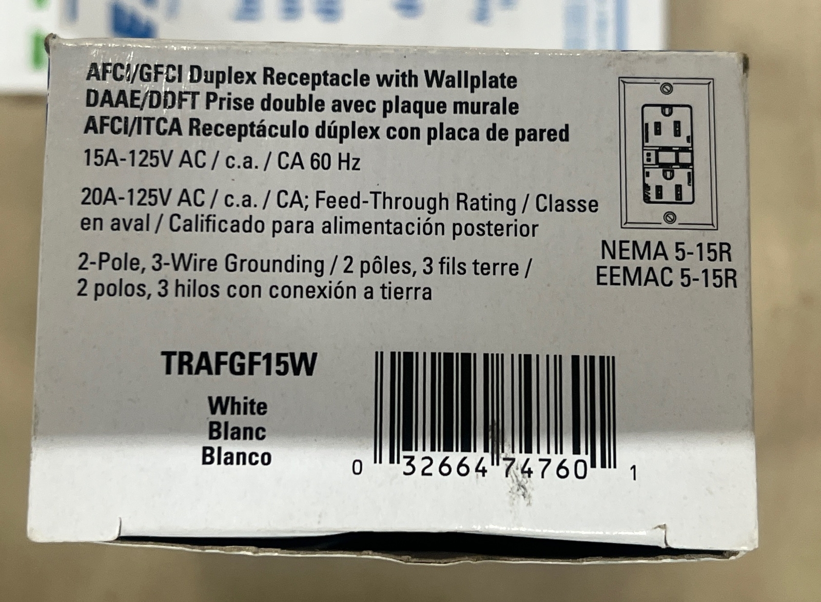 EATON CORPORATION TRAFGF15W TRAFGF15W White AF/GF AFCI/GFCI