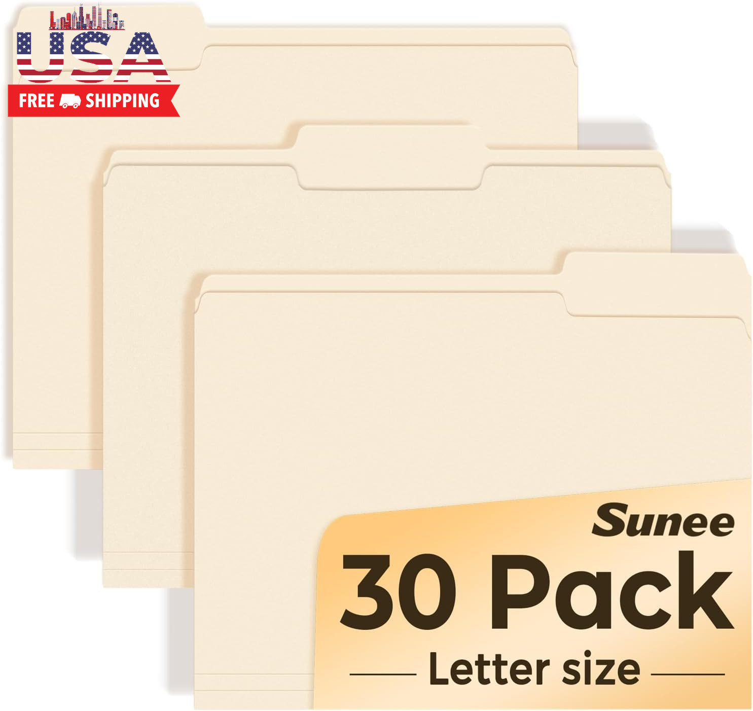 File Folders, 30 Pack Manilla Folders 8.5 X 11, 1/3 Cut Tab for Easy Labeling an
