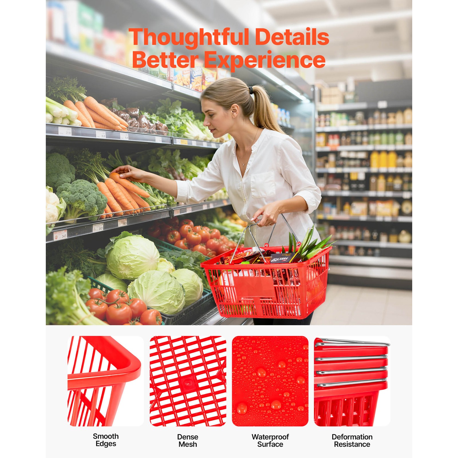 Uimoso 12 Stackable Plastic Shopping Baskets with Handles, Red for Grocery Use