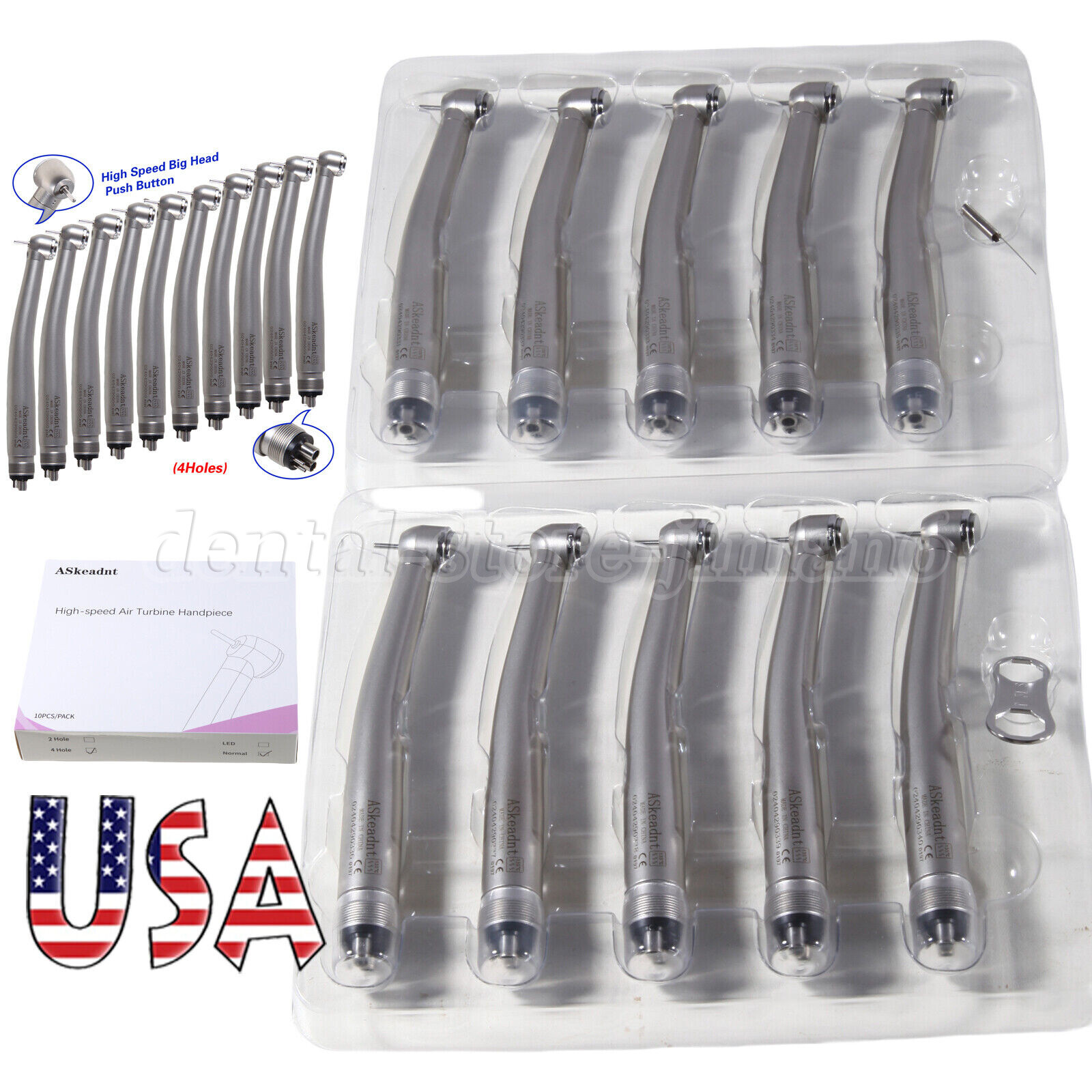 10Pack High Dental Speed Handpiece Push Button 4 Hole ADA4 NEW