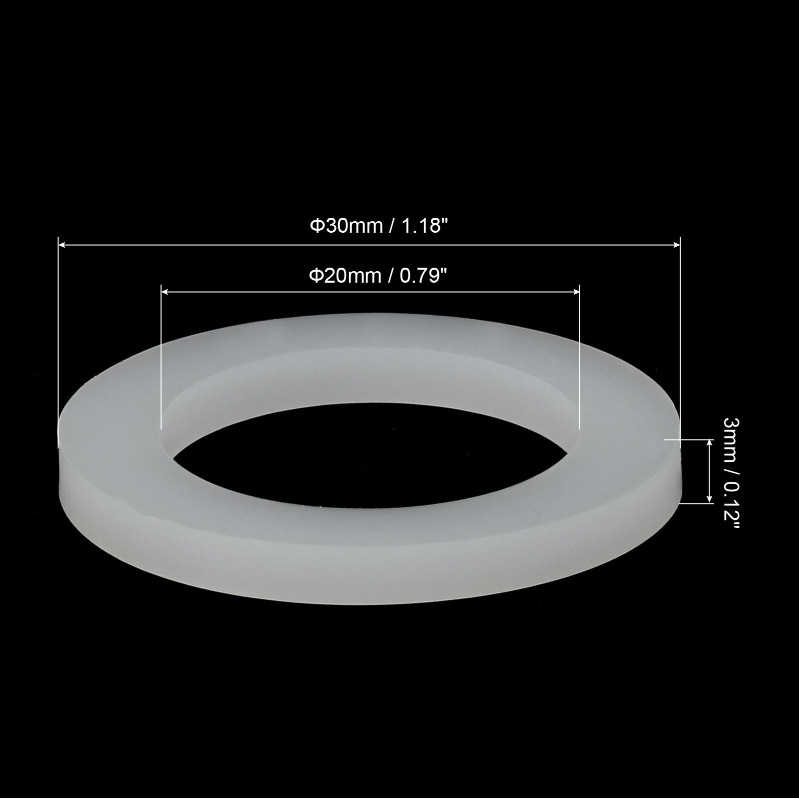 Silicone Gasket 30mm OD 20mm ID 3mm Width VMQ Seal Rings Washer, White 10Pcs