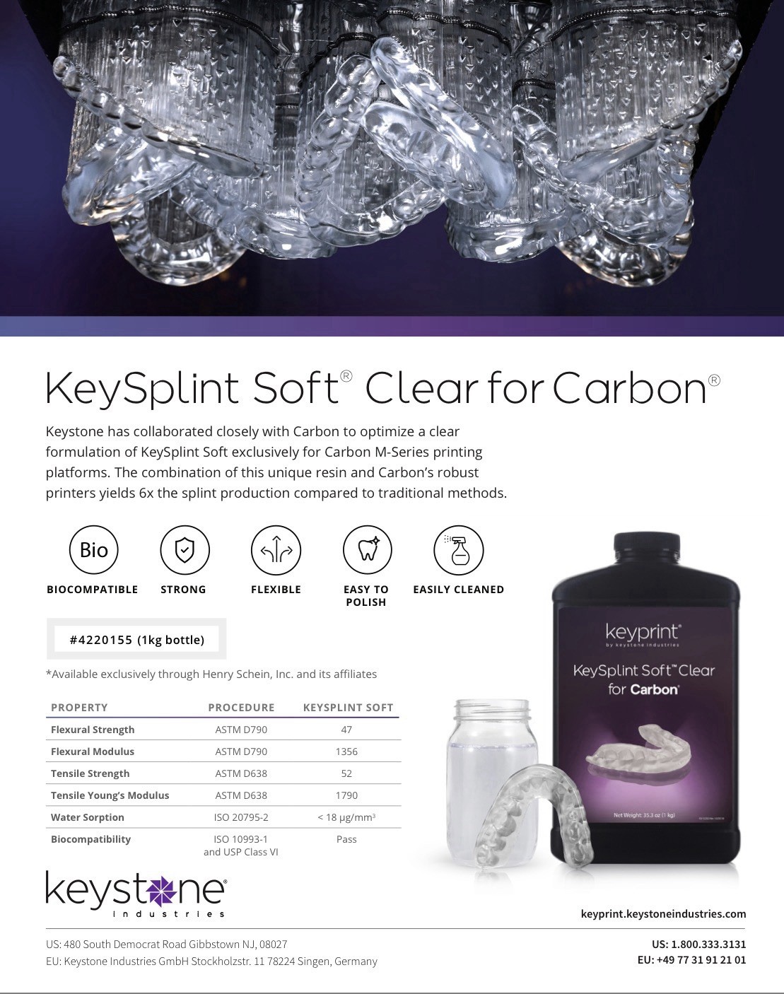 KeySplint Soft Clear For 3D Carbon Printers 1KG Resin Mouth & Night Guards