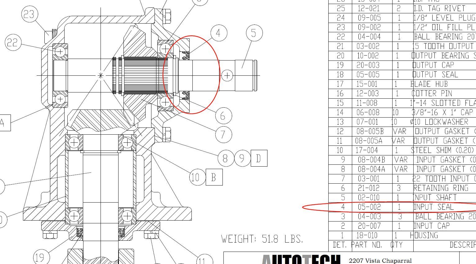 40HP Rotary Cutter Gearbox Input Oil Seal, Land Pride part 060060, 05-002