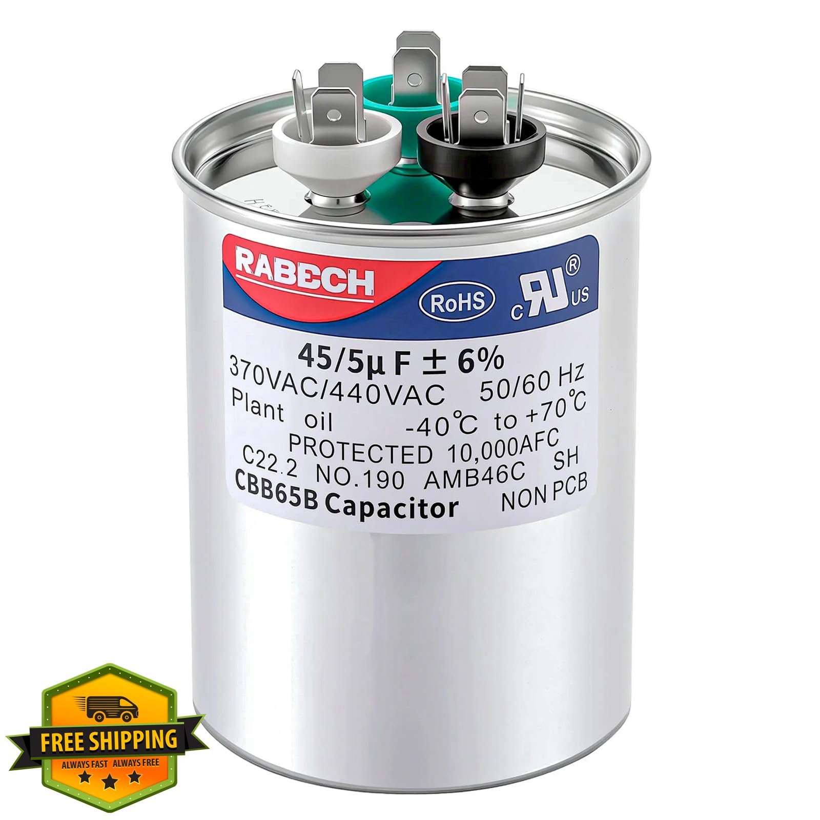 RABECH 45+5uF CBB65B AC Start Run Capacitor 370V/440V Round