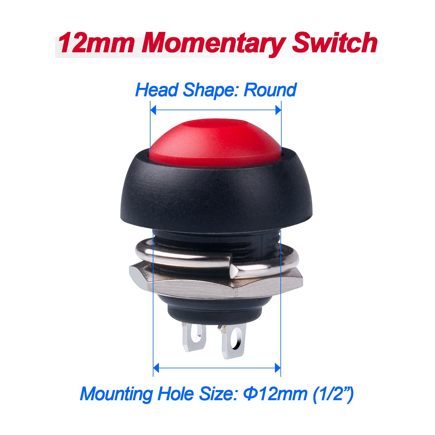 12MM Waterproof Momentary Push Button Switch 15PCS ON- off Switch (5 Colors)