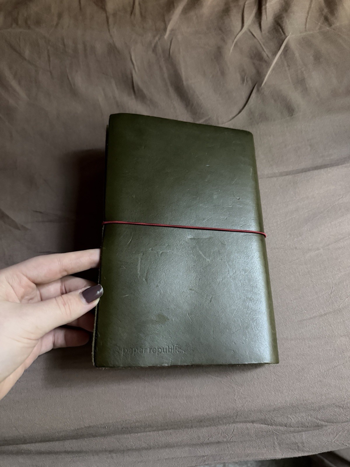 Paper Republic XL Grand Voyager Olive Leather Journal Cover Embossed, Patina’d
