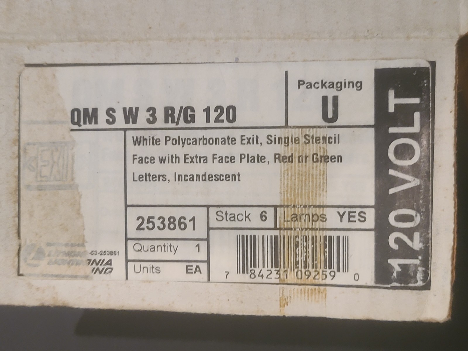 Lithonia Lighting Hardwire RED OR GREEN Emergency EXIT Sign QMSW 3 R /G 120 Volt