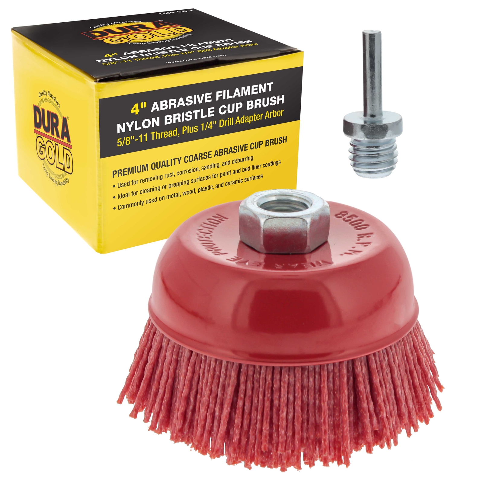 4″ Abrasive Filament Nylon Bristle Cup Brush, Sanding Scuffing, 5/8″ Thread 1/4″