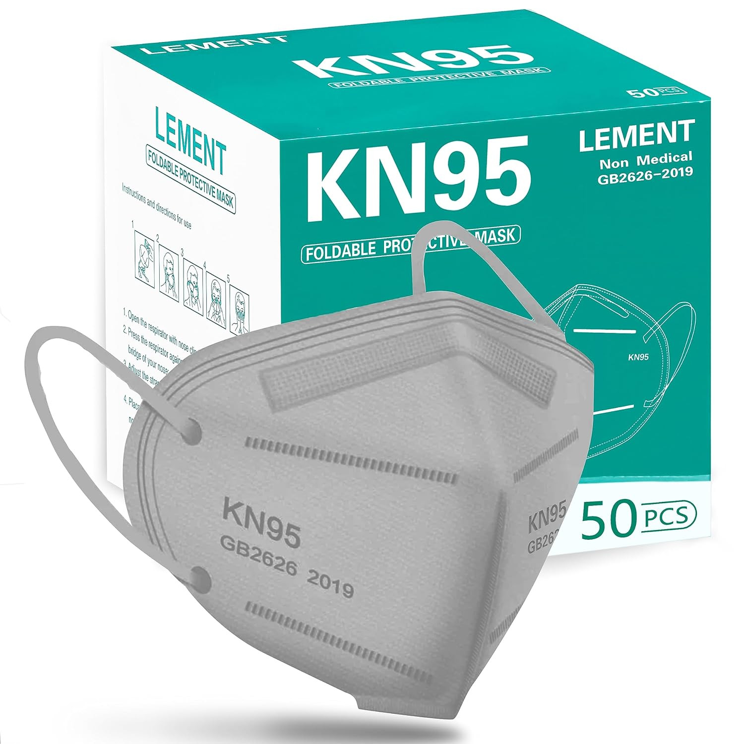 50PCS KN95 Face Mask 5 Layer Cup Dust Safety Masks Breathable Elastic