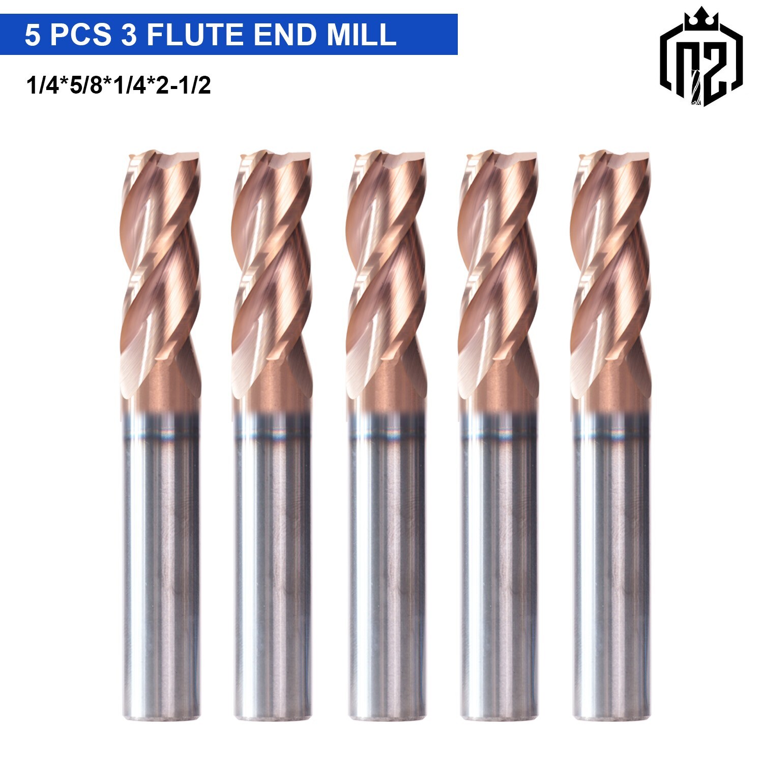 5PCS 3 Flute 1/4″ x 5/8″x 1/4″ x 2-1/2″ Solid Carbide End Mill – ALCrN Coated
