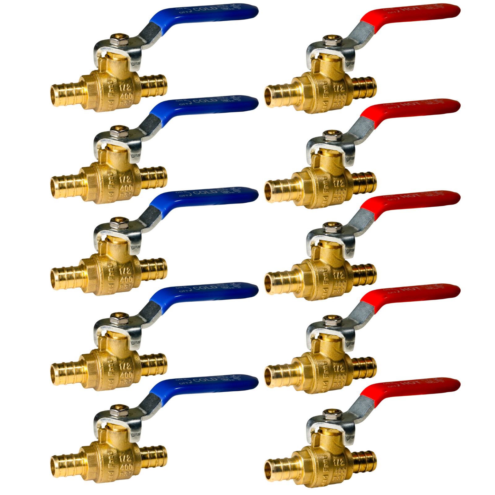10 PIECES 1/2″ PEX SHUT OFF BALL VALVE, FULL PORT, LEAD FREE BRASS, HOT AND COLD