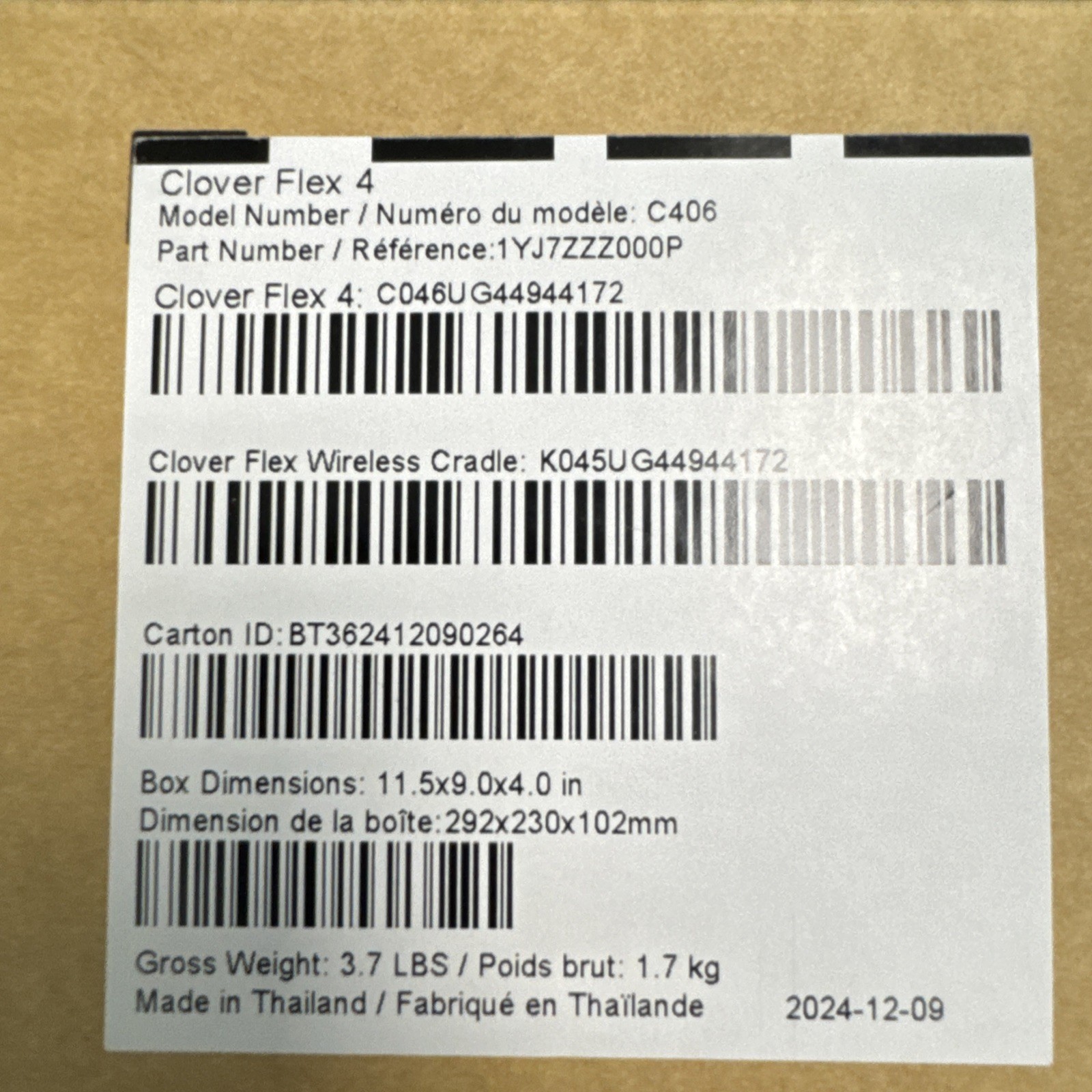 Clover Flex 4 C406 POS Terminal w Wireless Cradle 1YJ7ZZZ000P Locked New Sealed