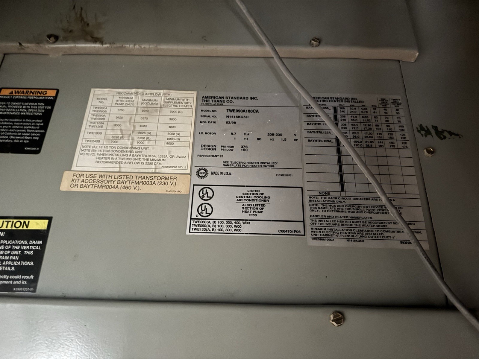 TRANE Used Central Air Conditioner Commercial Air Handler TWE090A100CA ACC-7442