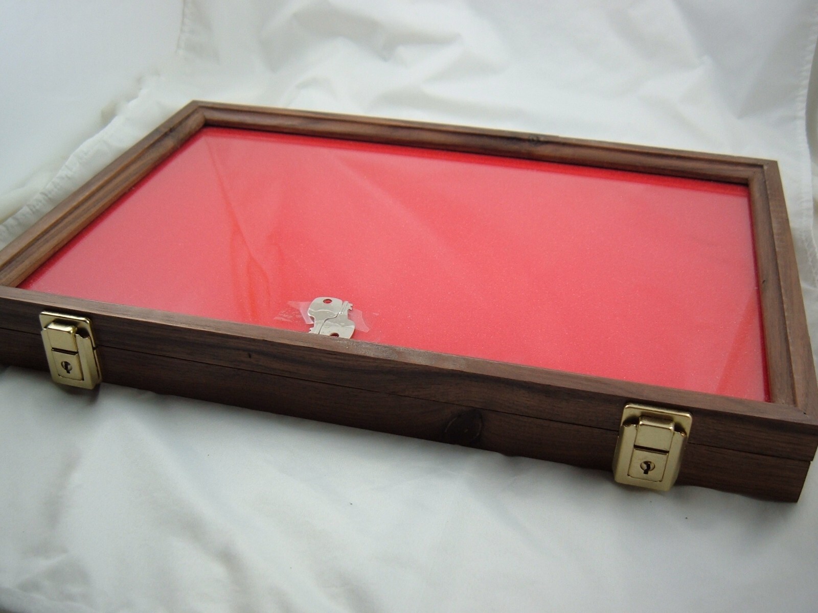 WALNUT Wood showcase display case 12 X 18 X 2″ Quality made, glass, solid walnut