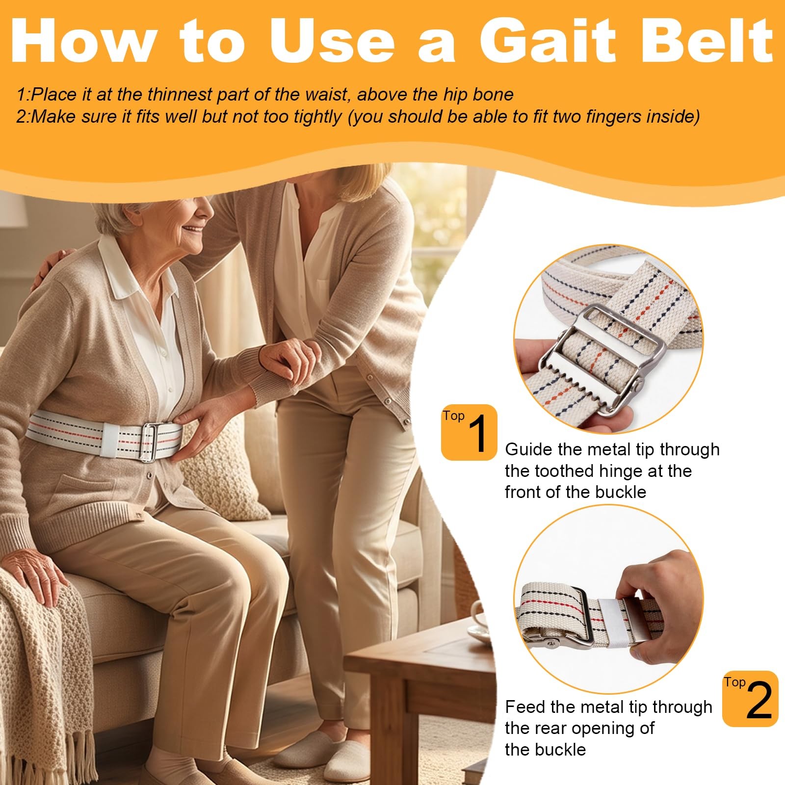 60×2 Inch Gait Belt for Seniors, Gate Belts Medical Elderly, Light Beige