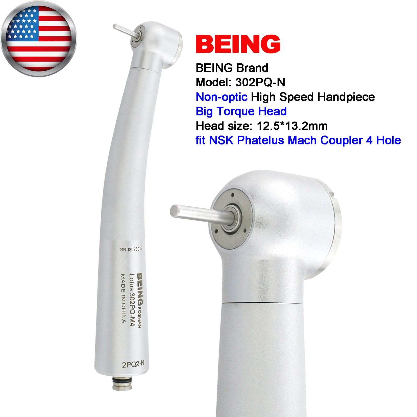 BEING High Speed Handpiece Dental Non-optic Turbine NSK Phatelus Coupler 4 Hole