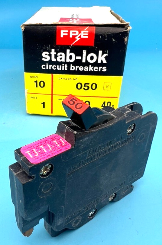 Federal Pacific 50 Amp 1 Pole Type NC Circuit Breaker FPE Stab-Lok Thin 20A *NEW