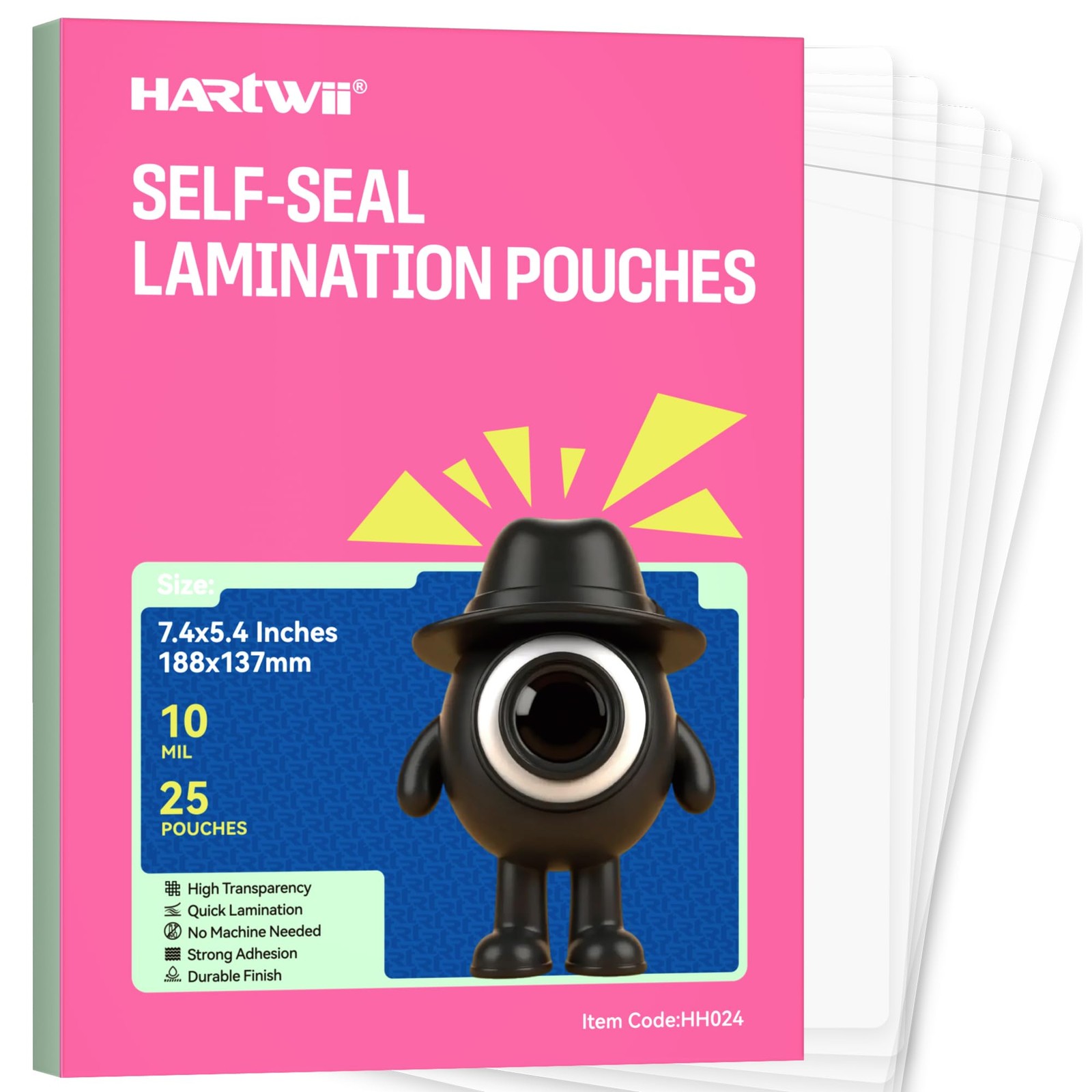 HARTWII 25 Pack Self-Sealing Laminating Pouches 5×7 Inch,10 5.4×7.4″_10Mil