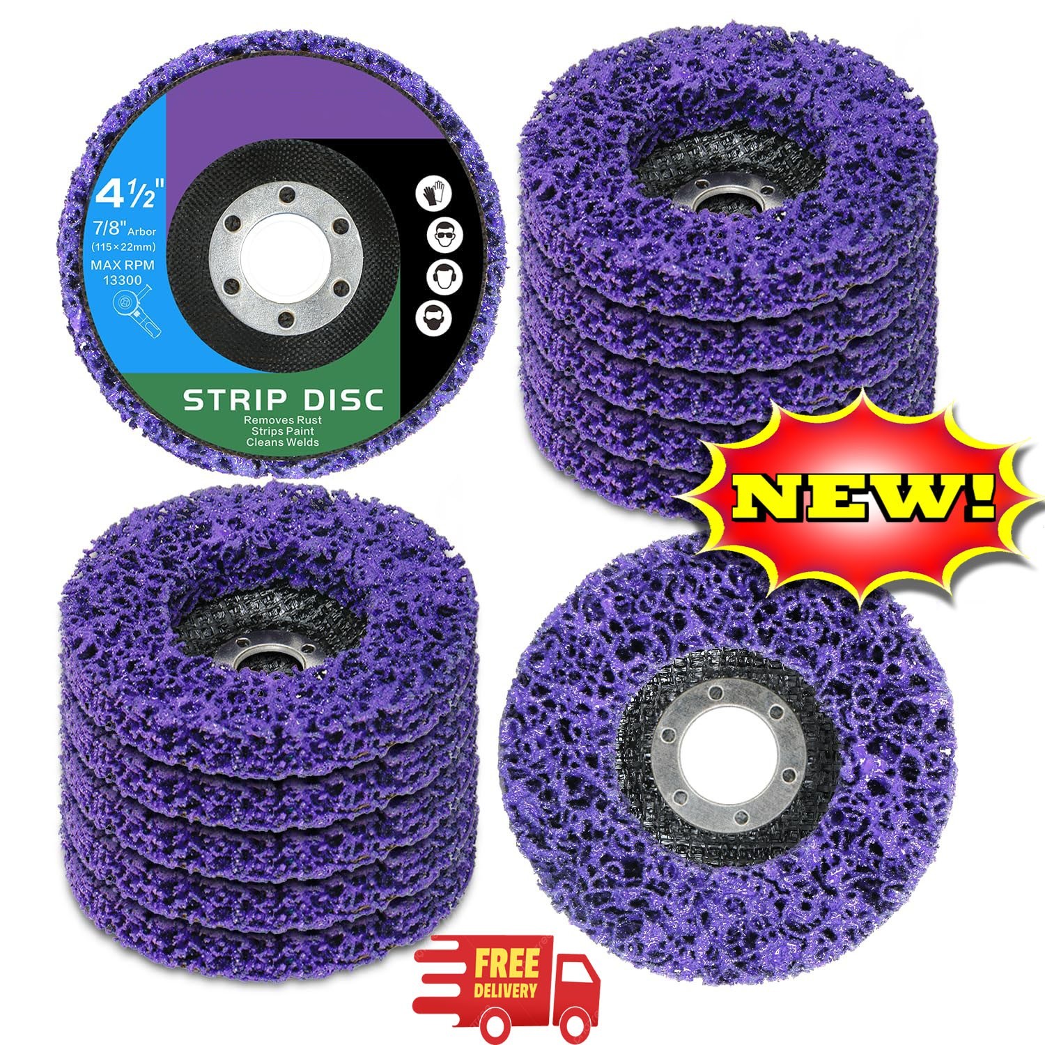 Paquete de 12 discos decapantes de 11,4 cm (4-1/2″) de color morado para amolado
