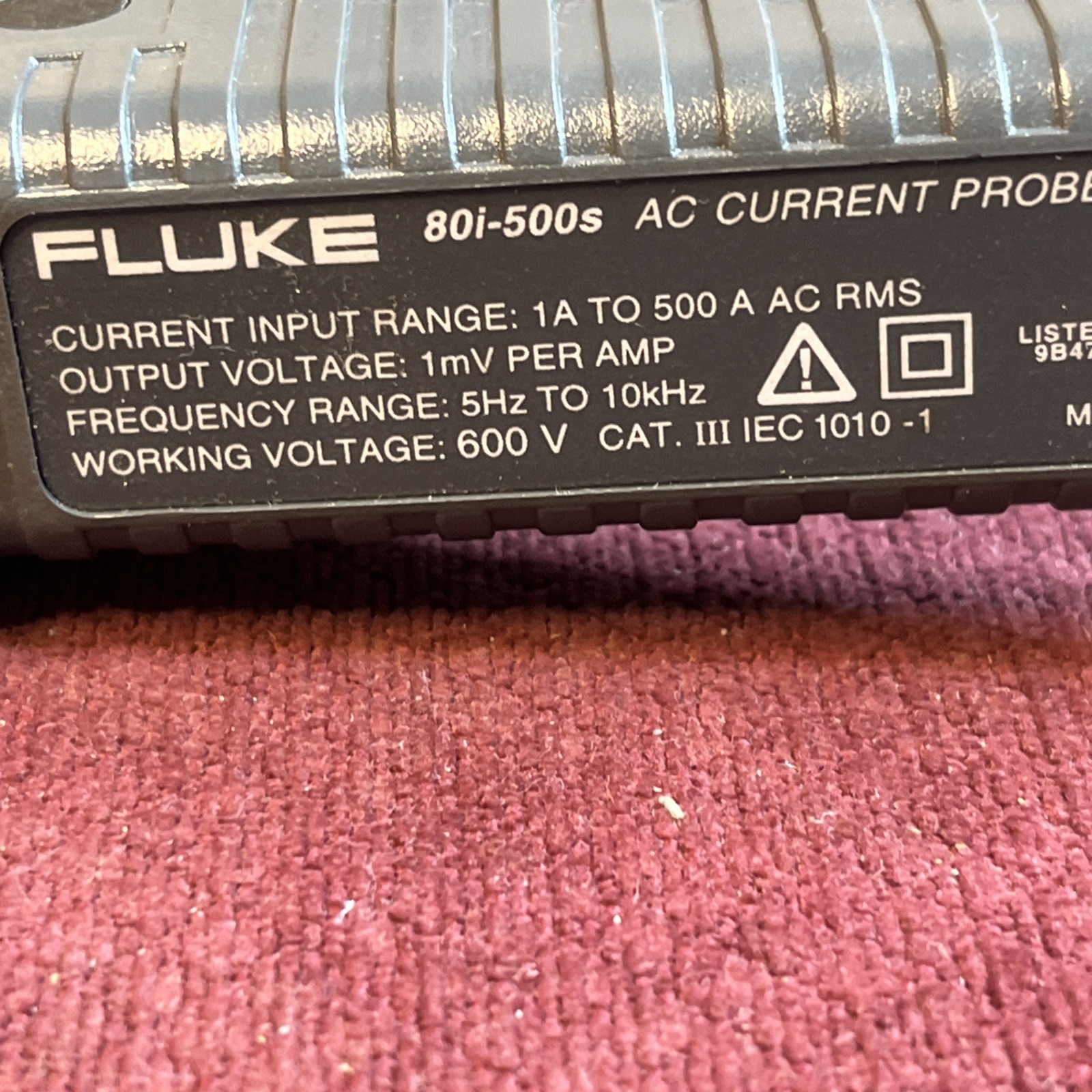 Fluke 80i-500s AC Current Clamp Probe 1A to 500A RMS 5Hz TO 10kHz 600V Cat III