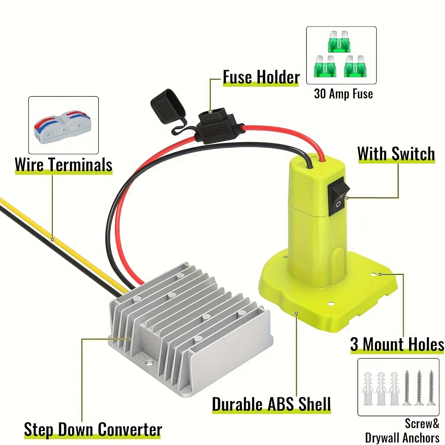 18V to 12V Voltage Regulator Adapter Compatible with Ryobi 18V Battery DIY Home