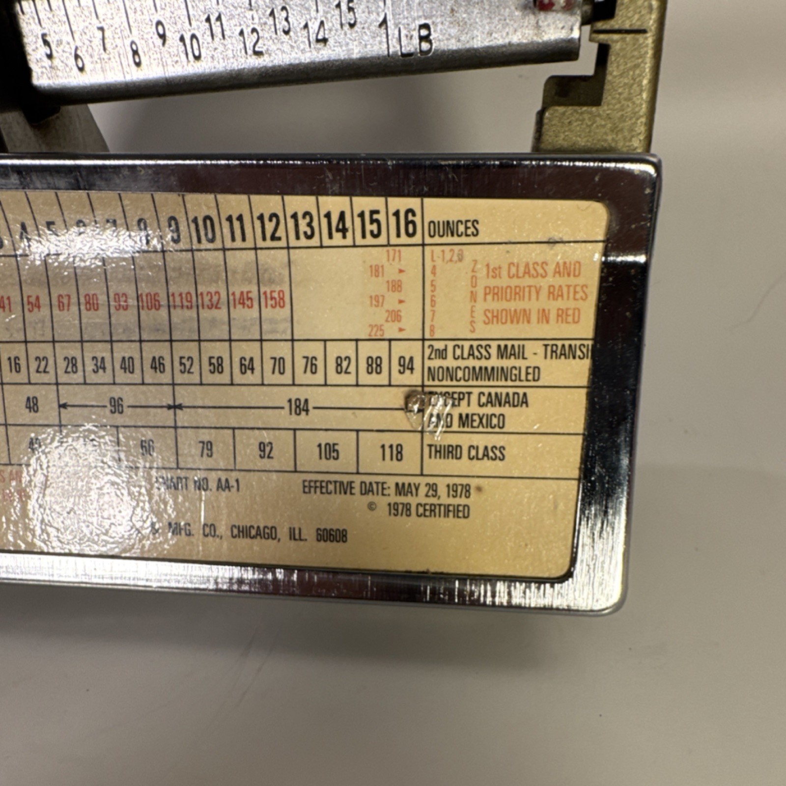 Triner AA-1 Vintage Postal Scale 1978 Certified Chicago IL