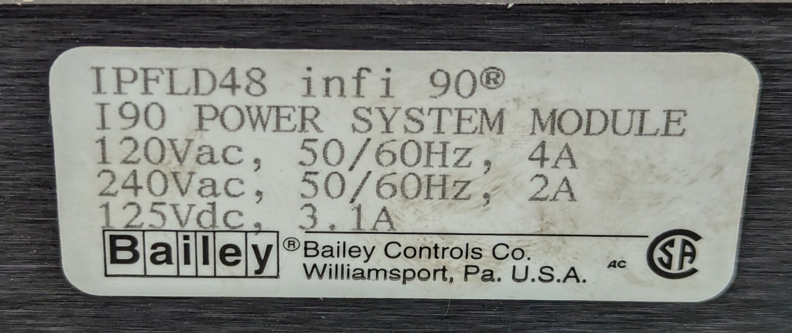 ABB Bailey IPFLD48 infi 90 I90 Power System Module 120/240Vac 125VDC – Working