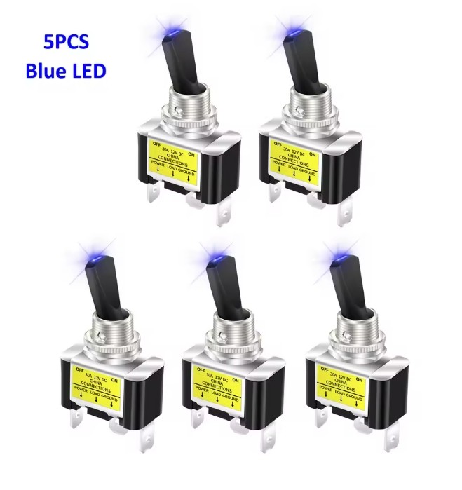 Blue LED Light 3Pin Rocker Toggle ON/Off Switch 30A 12V for Car Boat Marine Lot