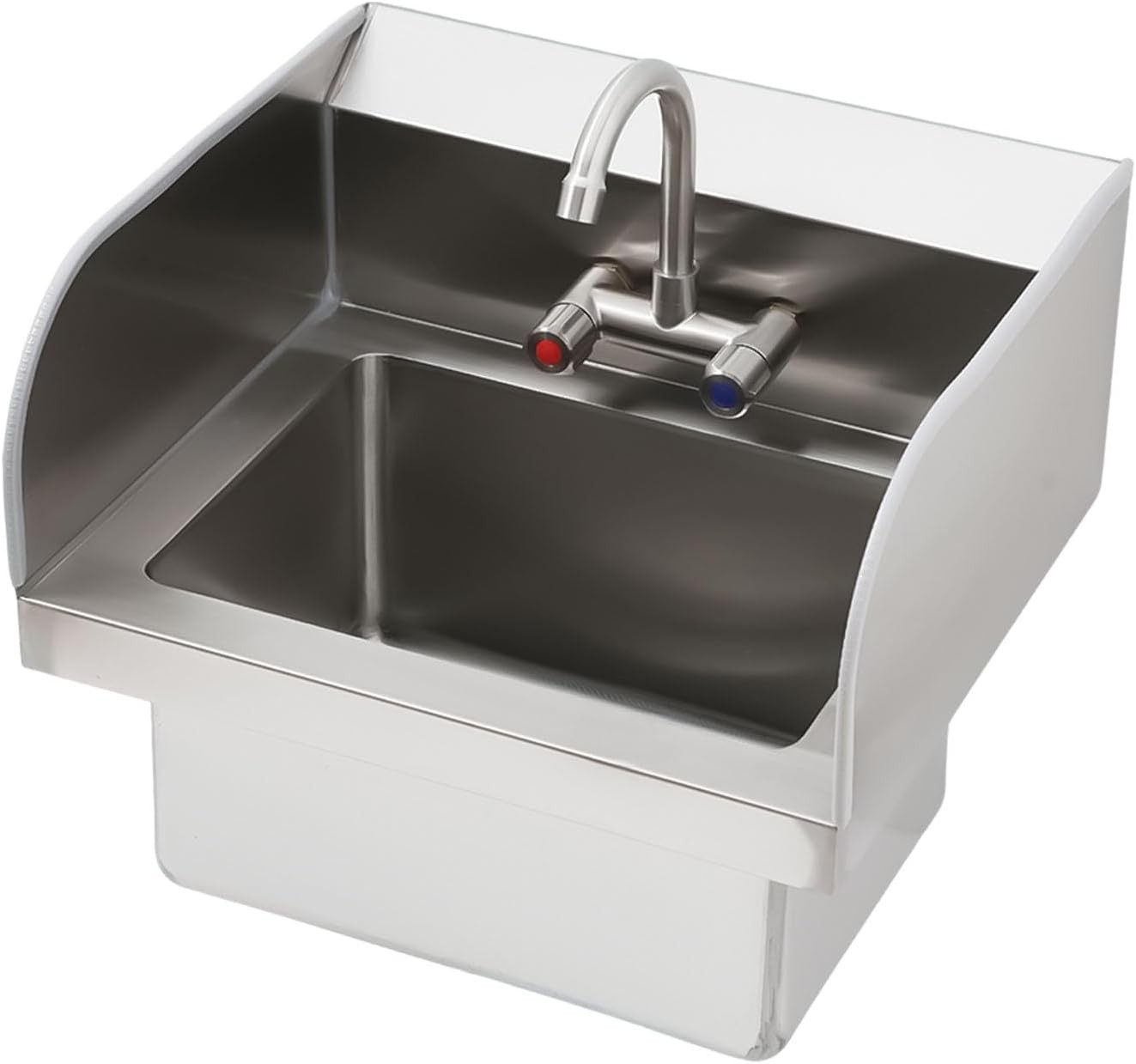 GRAVEE Stainless Steel Wall-Mounted Hand Sink with Faucet & Side Splash Basin