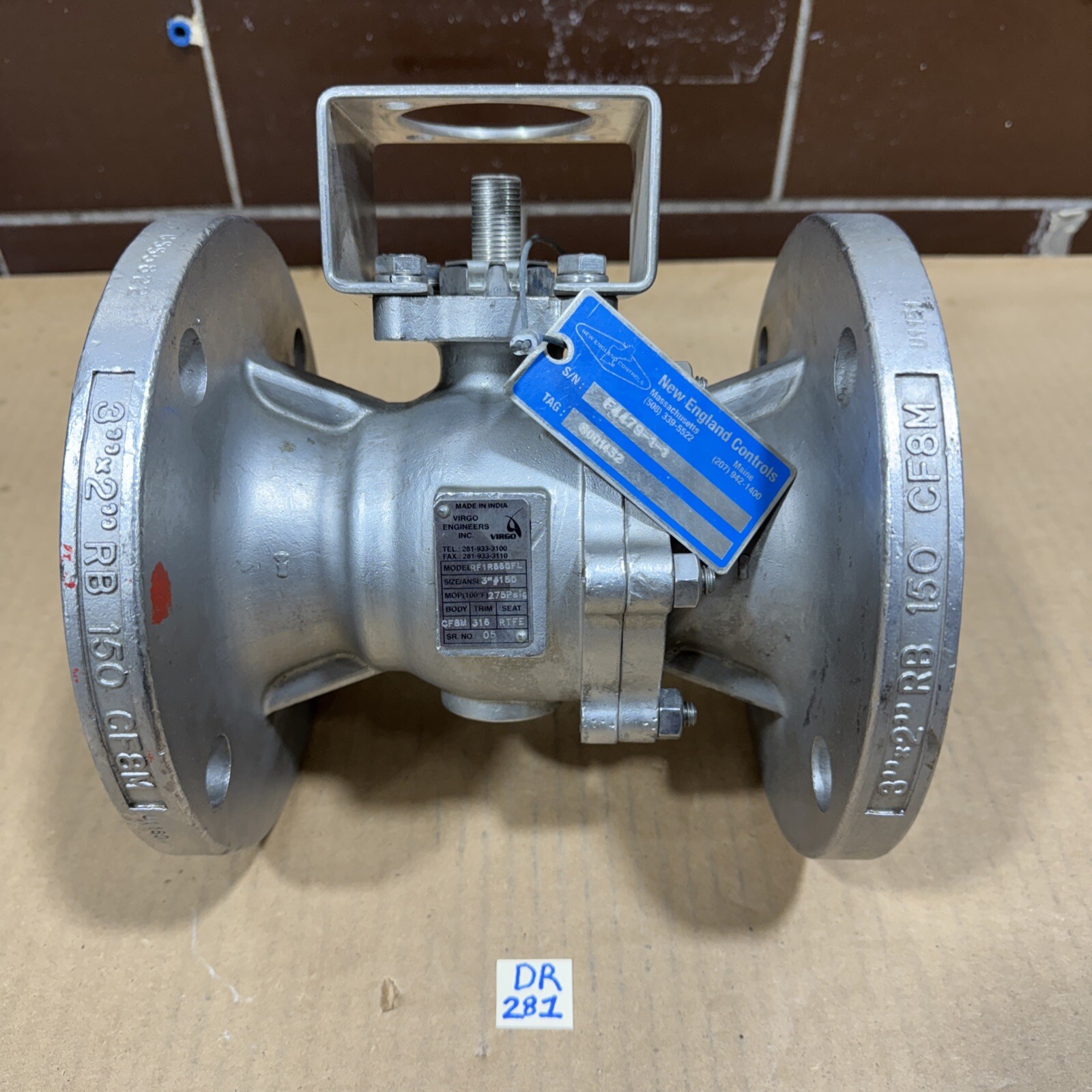 *NEW* Virgo Engineers Actuated Ball Valve RF1-R-66G-F-L 3” #150 275PSIG CF8M