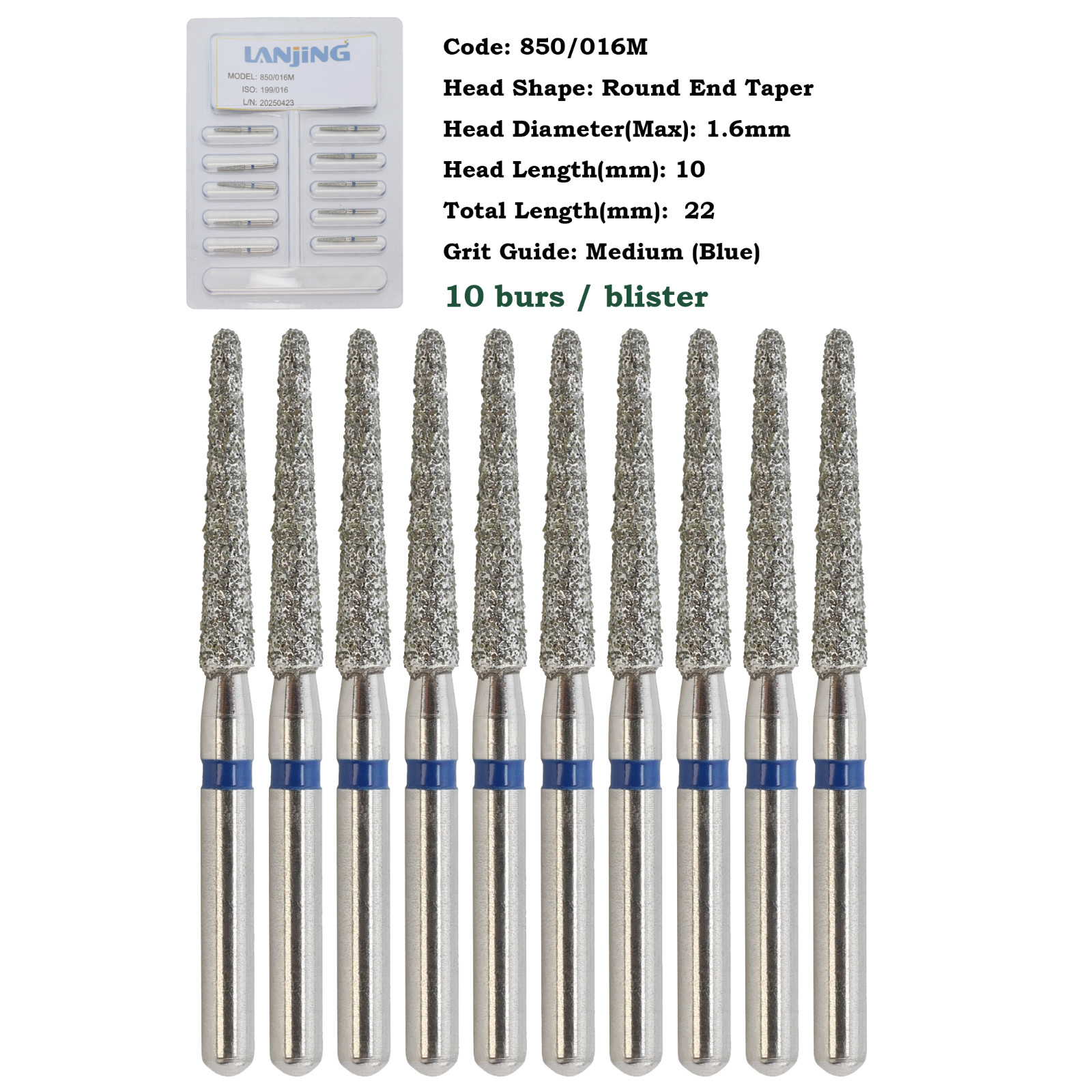 Dental Diamond Burs FG Round End Taper Bur Super Coarse Fine 856 850 High Speed