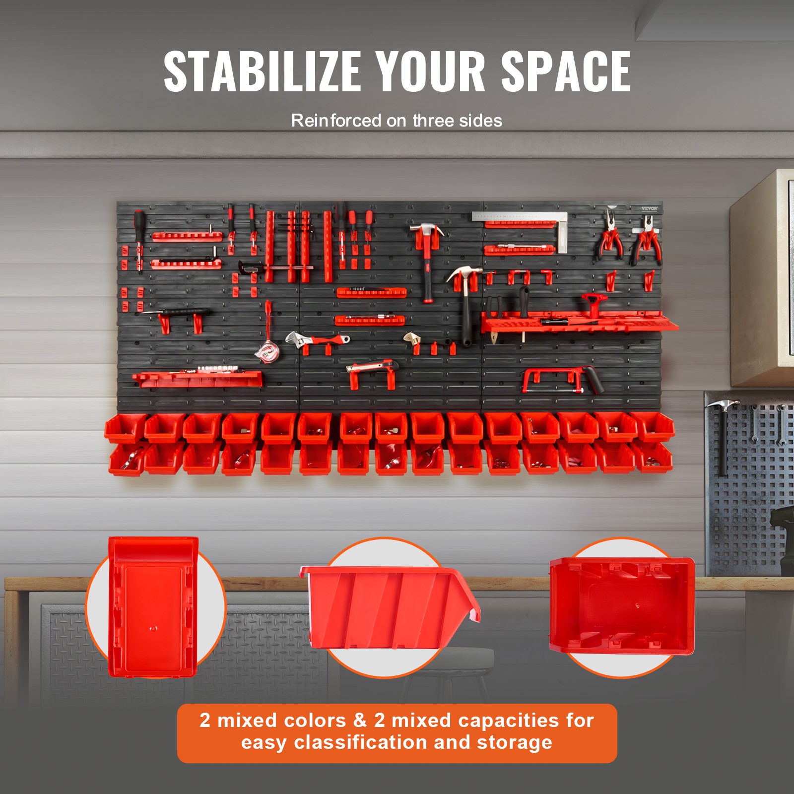 VEVOR Wall Mounted Storage Bins Small Parts Organizer Garage Tool Rack 30 Bins