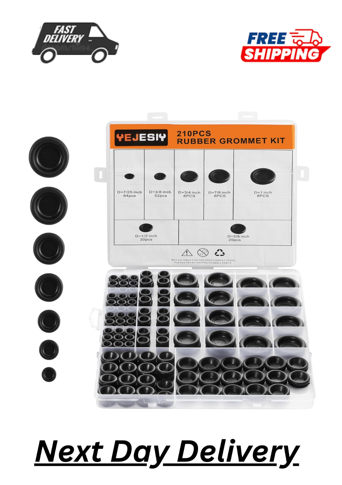 210pc Rubber Grommet Kit Premium 7 Sizes Rubber Grommets for Wiring
