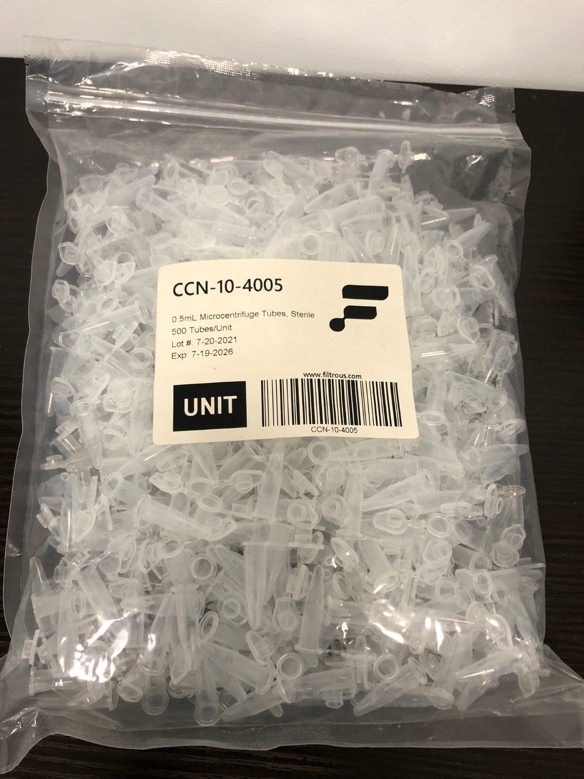0.5mL Microcentrifuge Tubes Sterile 500 Tubes/Unit