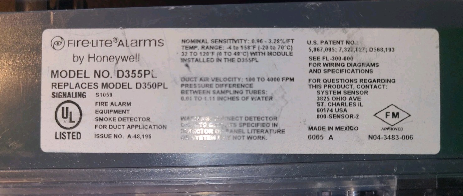 Honeywell Fire-Lite D355PL Intelligent Duct Smoke Detector New No Box