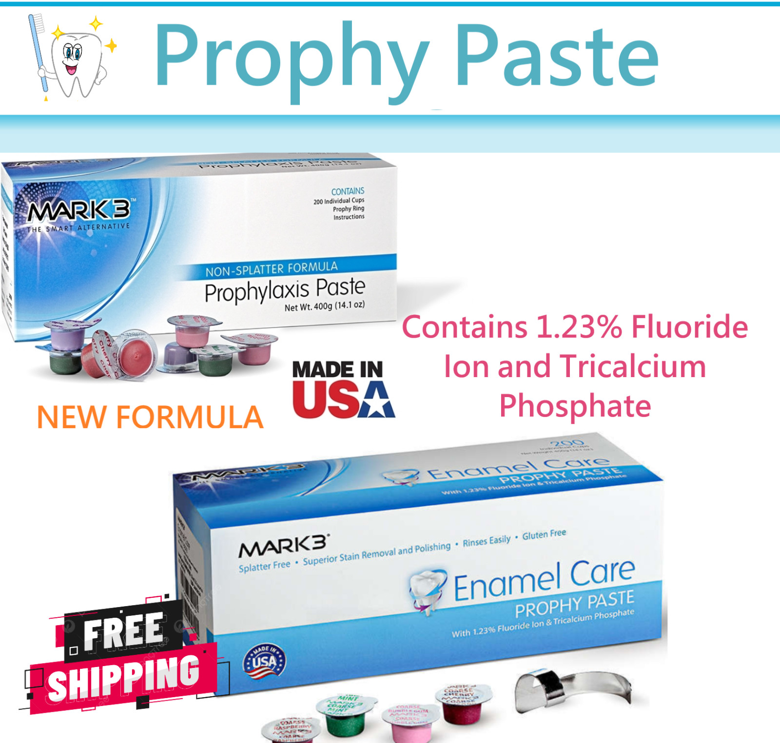 Dental Prophy Paste 200 Cups Prophylaxis Non Splatter Mark3 All Grits & Flavors