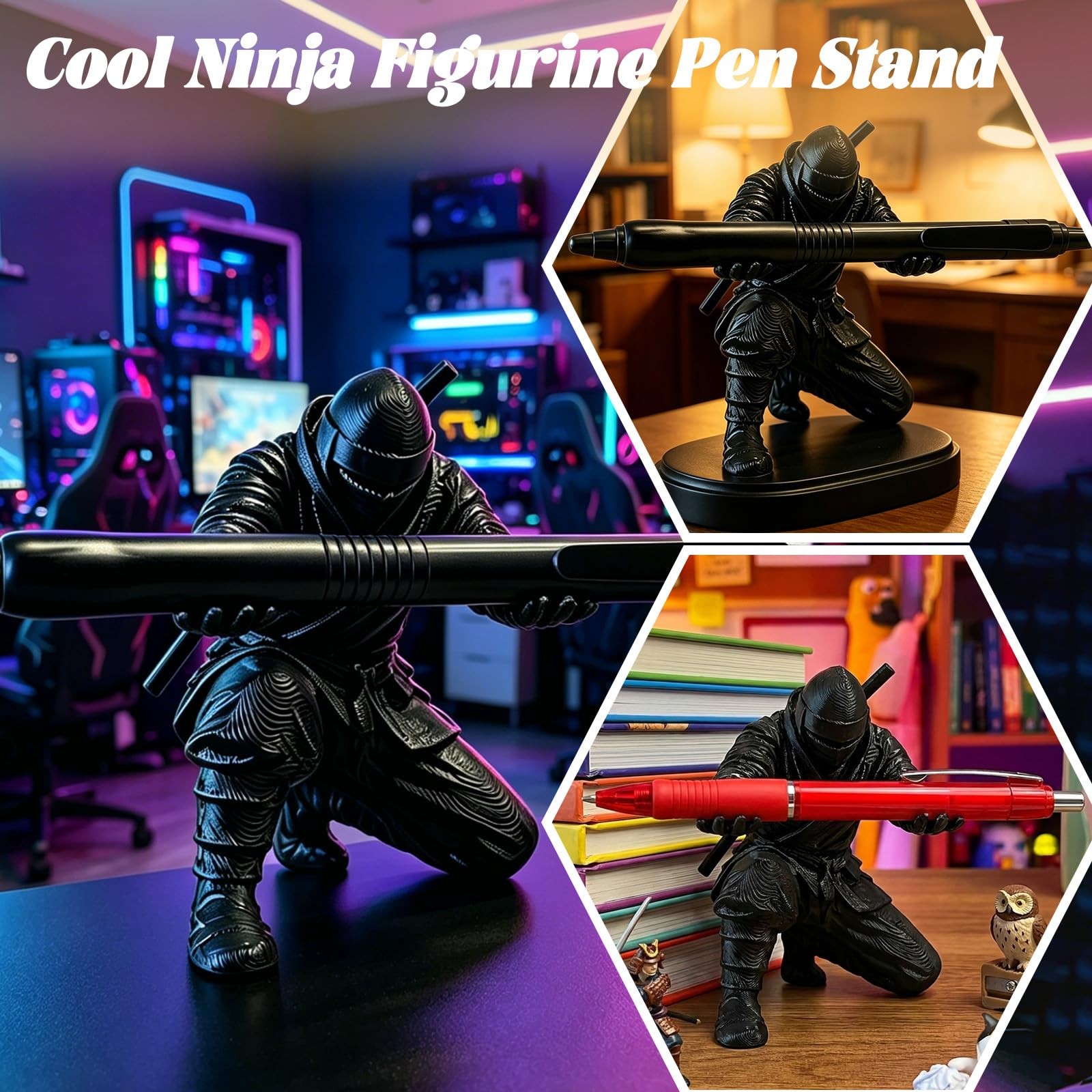 3D Printed Ninja Pen Holder – Cool Ninja Figurine Pen Stand, Decorative Desk …