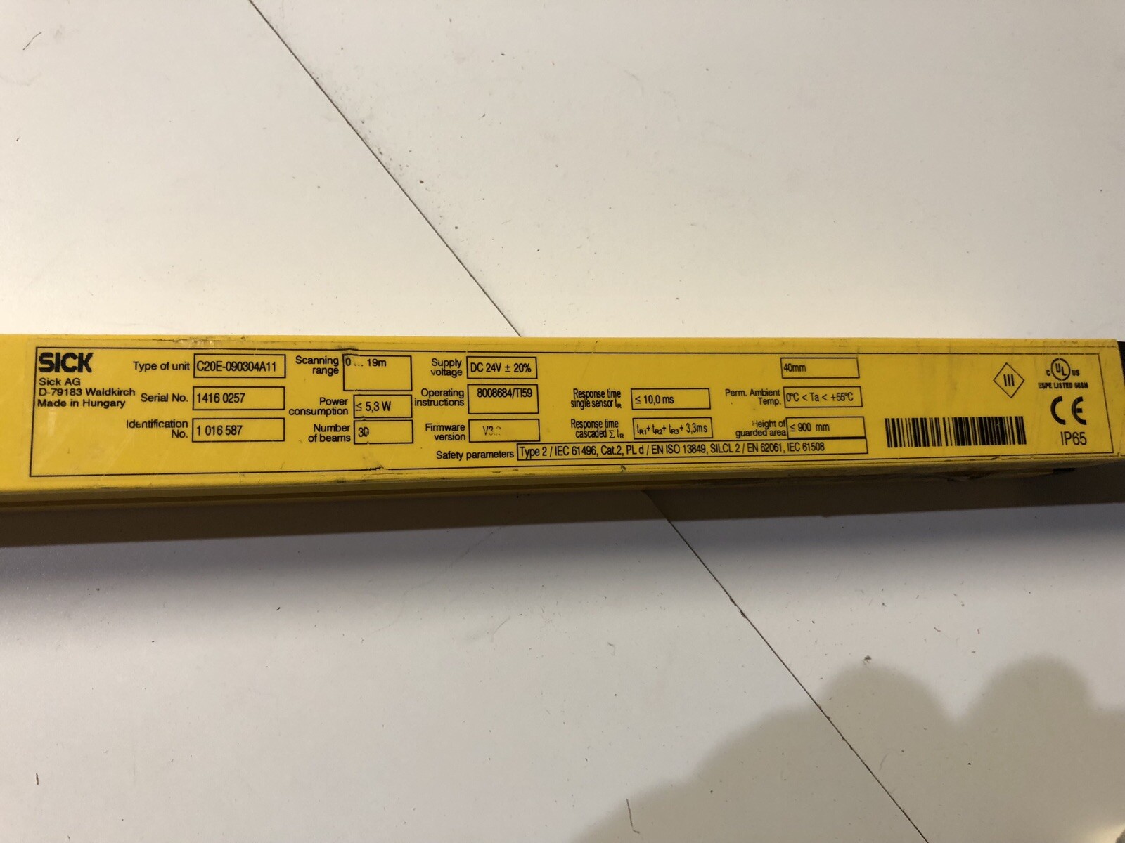 Sick C2000 Type 2 Receiver Light Curtain C20E-090304A11, ID# 1016587, NNB