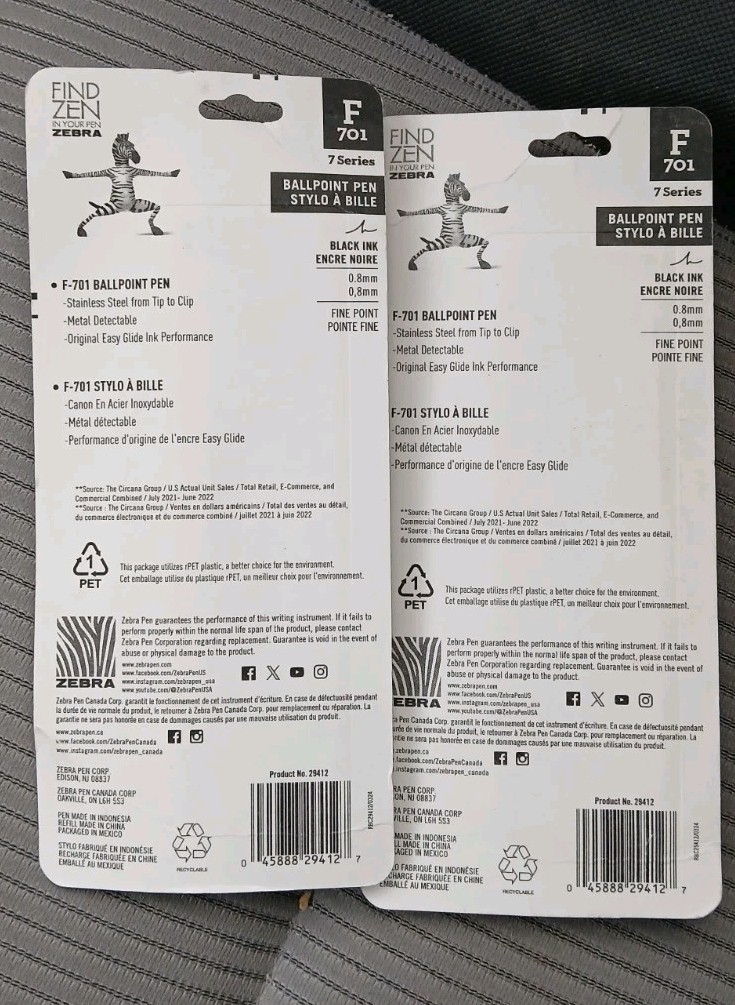 Zebra Pen F-701 Ballpoint Black Ink Fine Point 2 Count (2 Packs of 3)