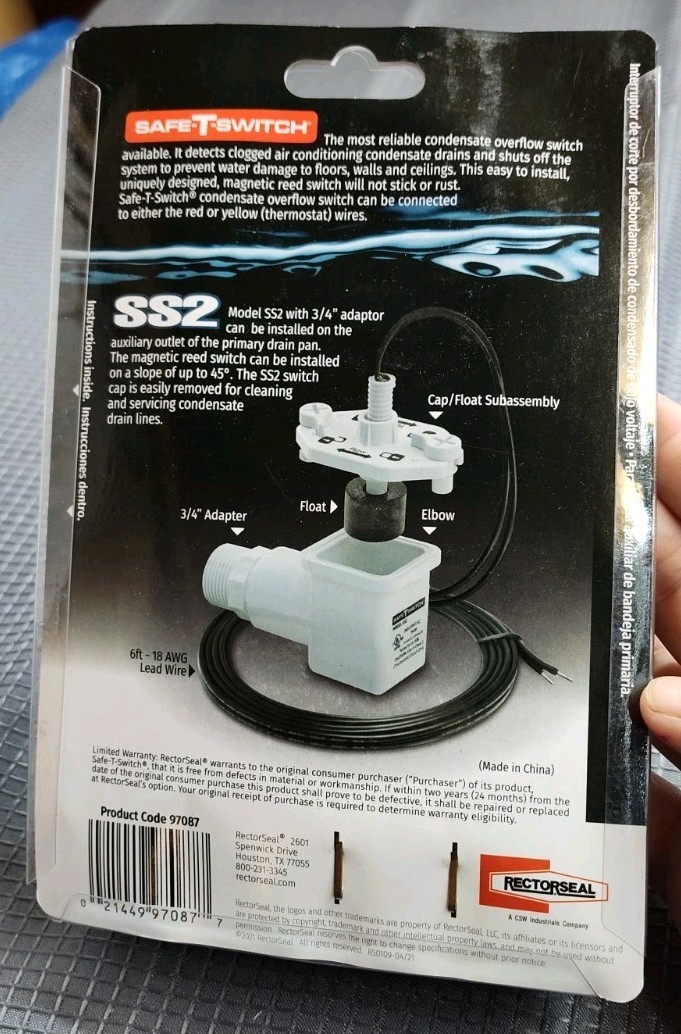 RECTORSEAL NEW SAFE-T-SWITCH SS2 #97087 Count Condensate Overflow shut-off