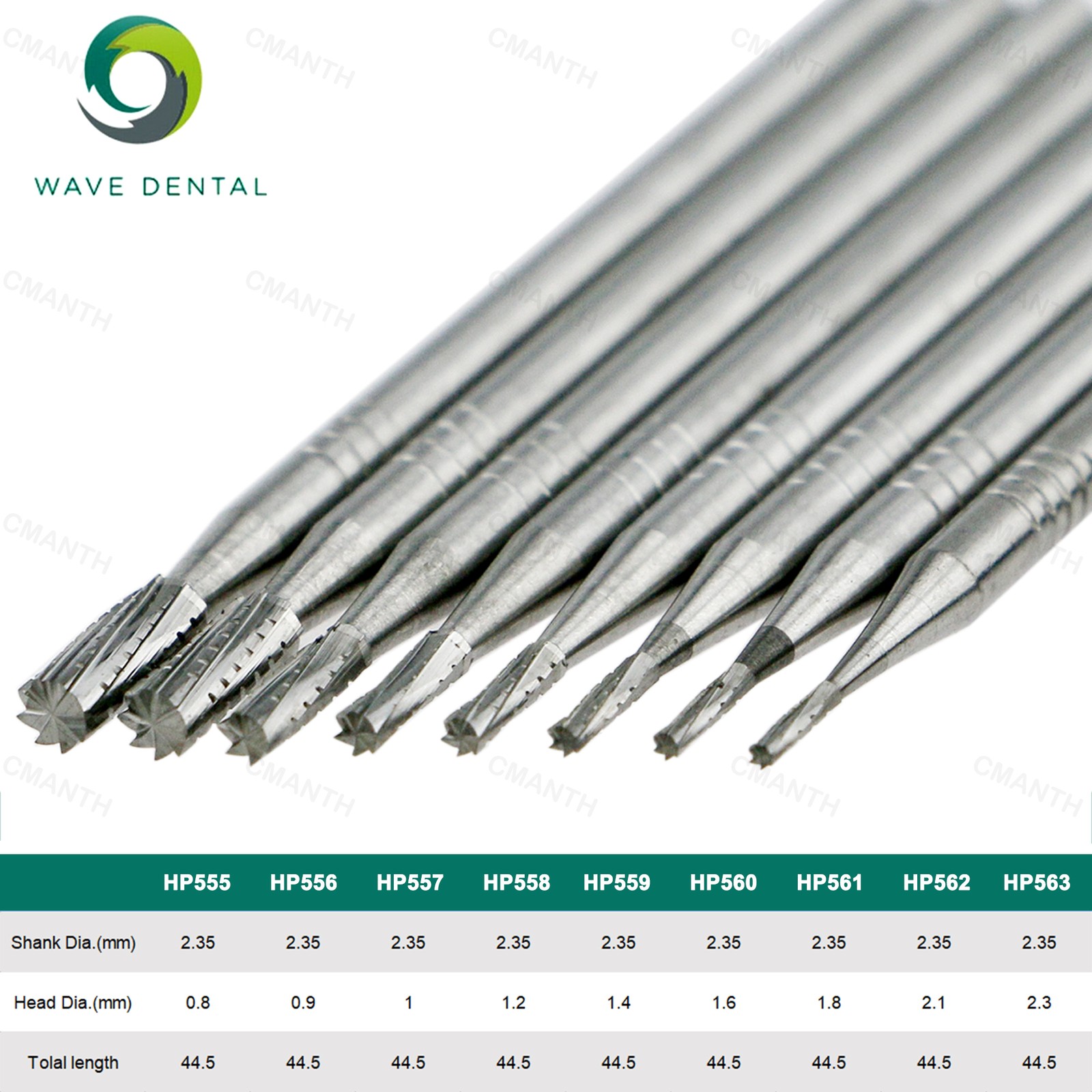US WAVE Dental Carbide Burs HP Tungsten Carbide Burs Dia 2.35mm Drills 5Pcs