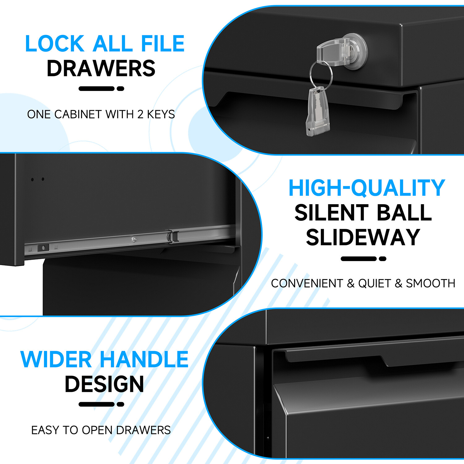 3 Drawer File Cabinet with Lock,Office Under Desk Rolling Filing Cabinet Storage