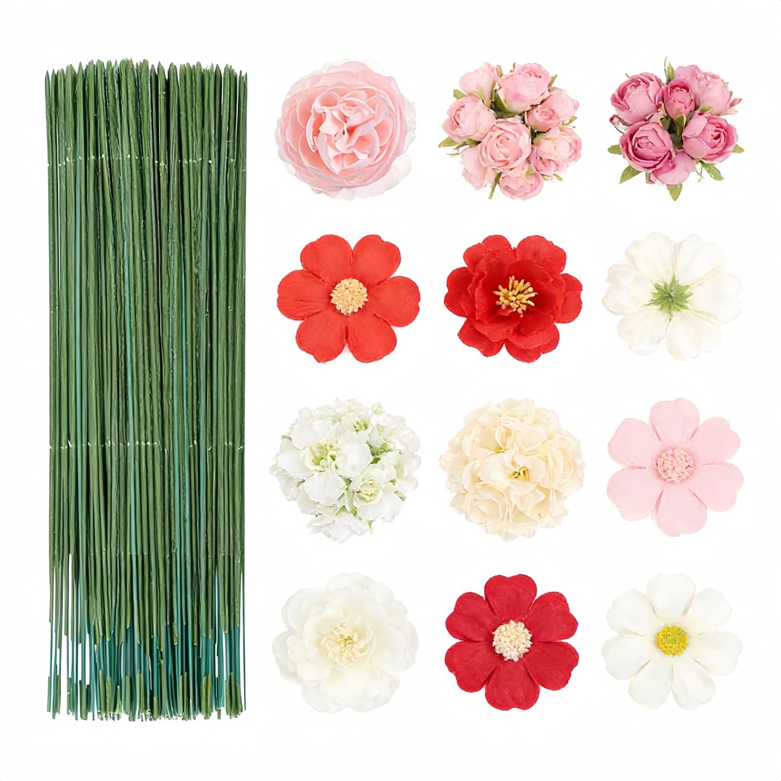 Green Flexible Craft Wire 100 Counts 14 Gauge (2mm) Floral Stem Wire with Unc…