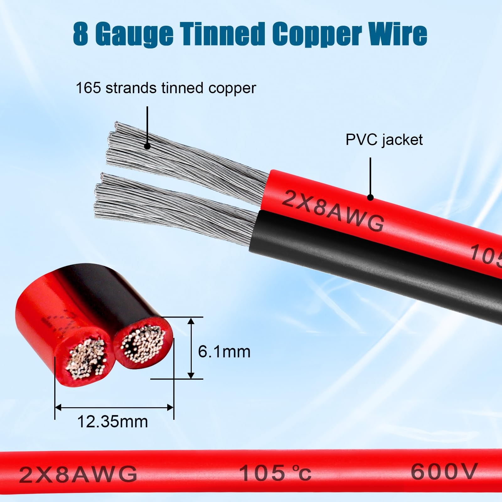 8 Gauge Wire 2 Conductor Tinned Copper Cable, Flexible 8 AWG Marine Wire for …