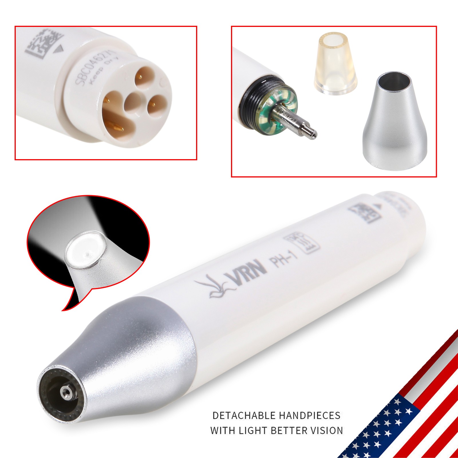 1-10 Dental LED Detachable Scaler Handpiece for Ultrasonic Piezo Scaler VRN-A8