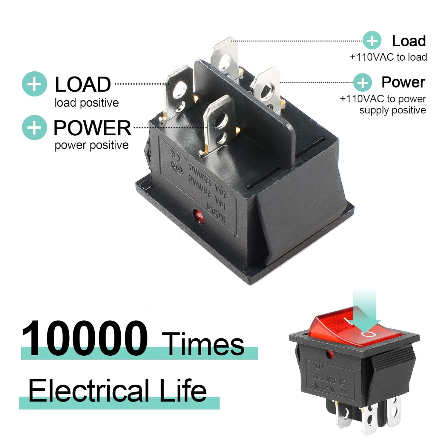 KCD4 2Pcs DC 12V-24V 30A DPST 4-Pin 2 Position On/Off Boat Rocker Toggle Switch
